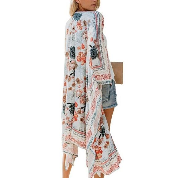 Boho Floral Kimono Duster Cardigan Top - Picture 4 of 7